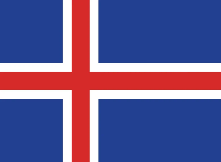 An image of the flag of Iceland featuring a blue field with a white cross and a red cross inside the white cross.