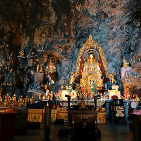 landscape photography of gold statue lot